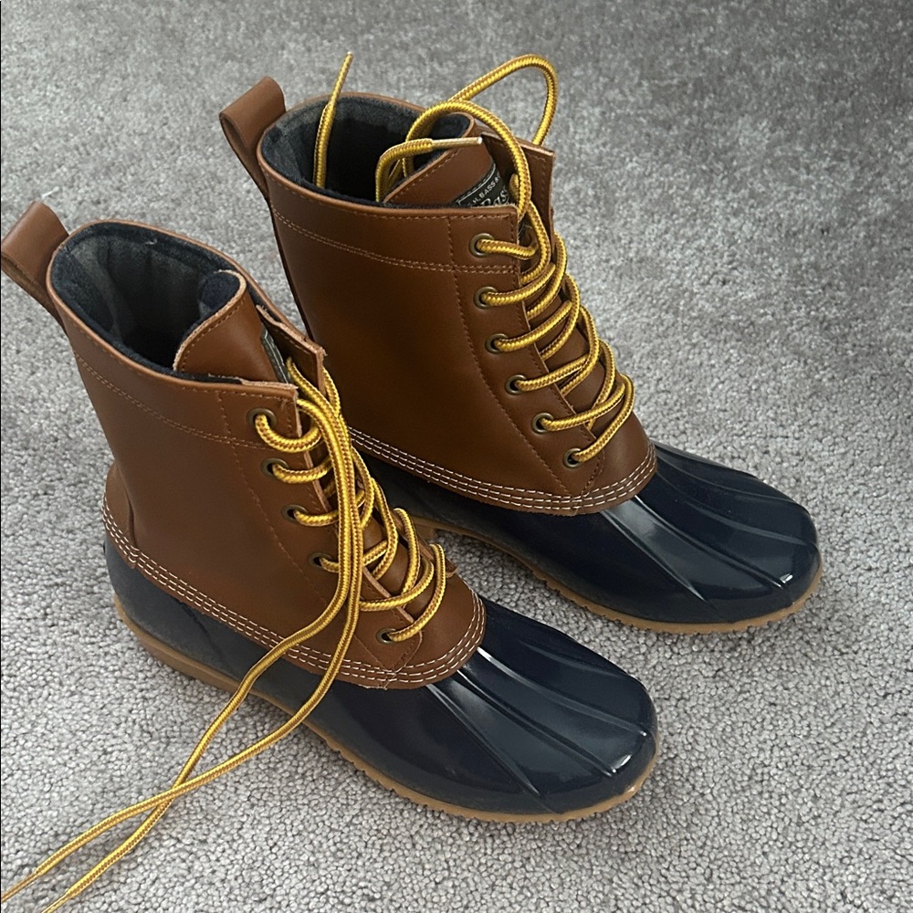 Bass Brown and Black Duck Boots with Yellow Laces